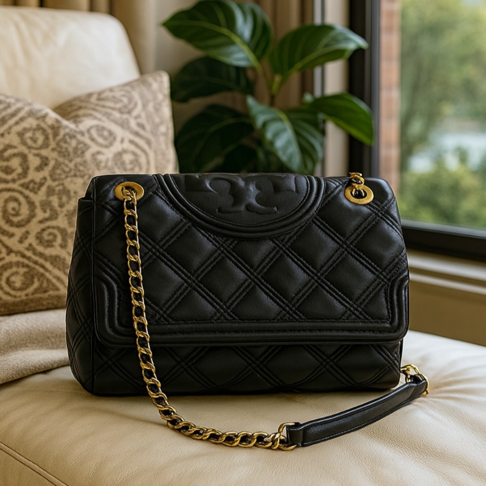 Tory Burch Soft Fleming Black Quilted Leather Convertible Shoulder/Crossbody Bag